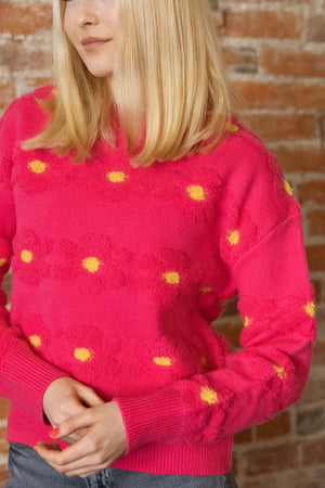 Sherpa Flower Sweater, Fuchsia