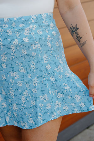 Floral Mini Skirt, Blue
