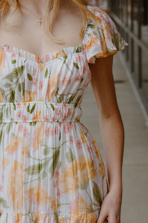 Ruffle Floral Dress, Ivory