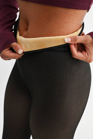 Fur Lined High-Waisted Tights, Black