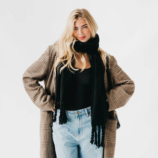 Twyla Twisted Tassel Scarf: Black