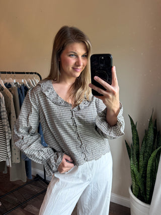 Charlie Gingham Embroidered Top - The Red Thread Boutique