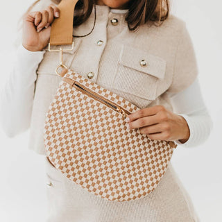 Westlyn Woven Bum Bag, Checkered Tan