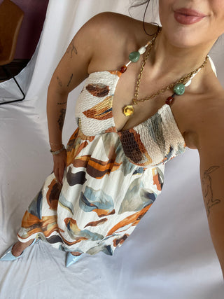 Tori Beaded Halter Printed Dress - The Red Thread Boutique
