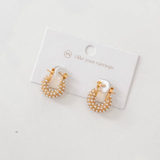 Hailey Huggie Pearl Earrings