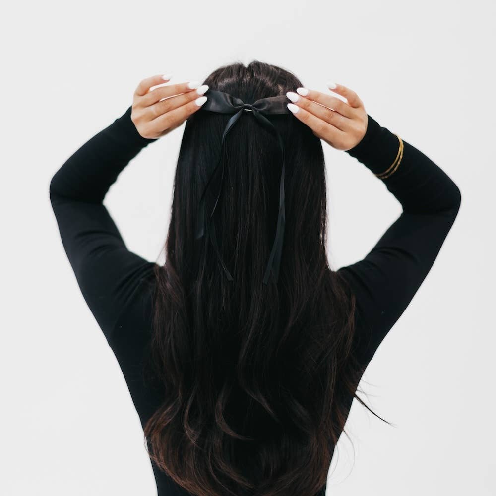 Dahlia Dainty Hair Bow Clip: Black