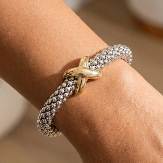 Beaded Popcorn X Station Cuff Bracelet: TWOTONE - The Red Thread Boutique
