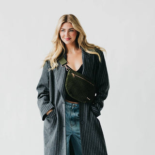 Suede Westlyn Woven Bum Bag, Suede Olive