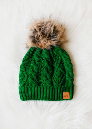 Classic Green Cable Knit Pom Hat *final sale