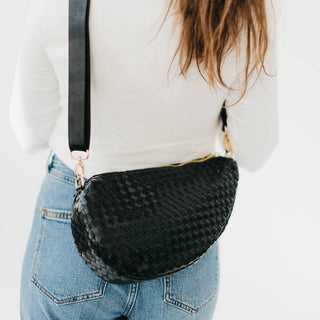 Romee Woven Saddle Bag, Black