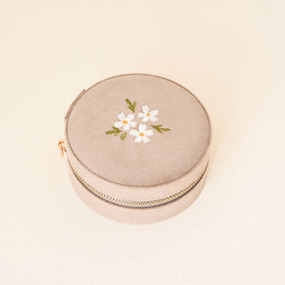 Round Velvet Jewelry Case-Floral Tan