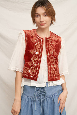 Embroidered Sequin Velvet Vest *final sale