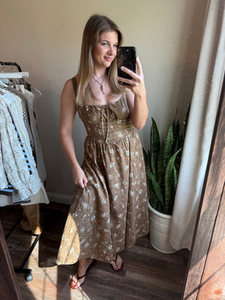 Hannah Eyelet Floral Dress, Brown