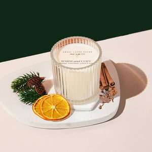 Warm and Cozy 12 oz Soy Candle, Fluted Ribbed Jar