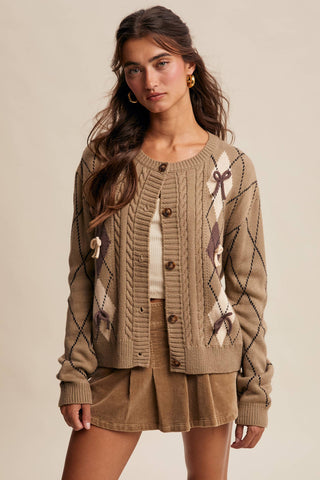 Argyle Bow Detail Knit Cardigan *final sale
