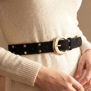 Studded Trim Vegan Leather Belt: GBK - The Red Thread Boutique