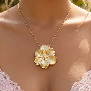 Oversized Puff Flower Pendant Snake Chain Necklace: G - The Red Thread Boutique