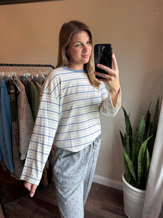 Lena Stripe Ringer Tee, Blue - The Red Thread Boutique