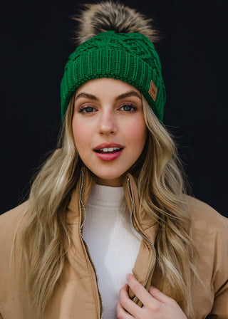 Classic Green Cable Knit Pom Hat *final sale