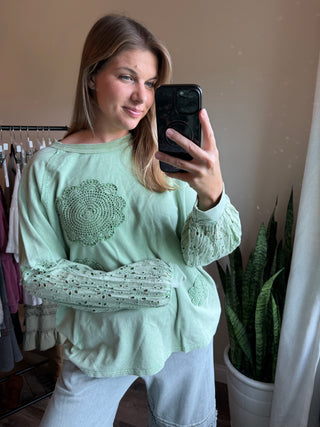 Livia Eyelet Detail Sweatshirt, Apple Green