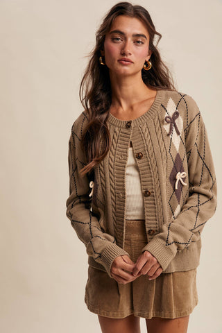 Argyle Bow Detail Knit Cardigan *final sale