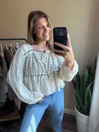 Keely Floral Patched Top, Cream - The Red Thread Boutique