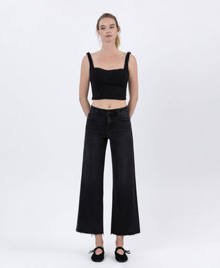 Raw Hem Ankle Jeans, Black Wash