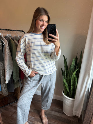 Lena Stripe Ringer Tee, Blue - The Red Thread Boutique