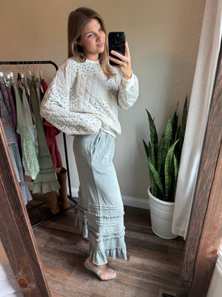 Vayda Ruffle Trim Pants, Dusty Blue