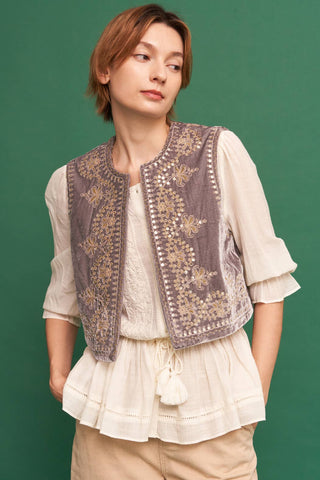 Embroidered Sequin Velvet Vest *final sale