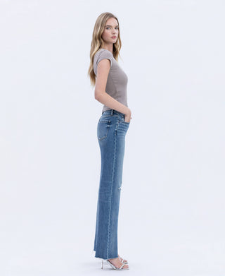 Fray Hem Slim Wide Jeans