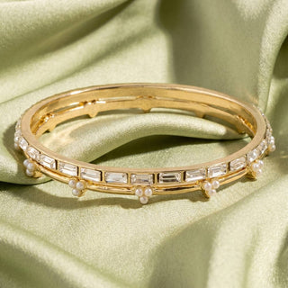 Baguette Crystal And Pearl Bangle Bracelet: G - The Red Thread Boutique