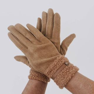 Teddy Fur Cuff Gloves, Tan