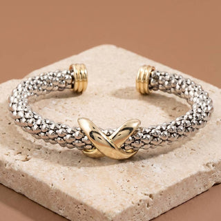 Beaded Popcorn X Station Cuff Bracelet: TWOTONE - The Red Thread Boutique
