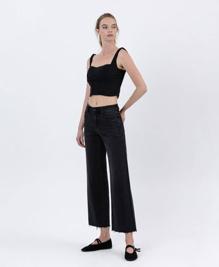 Raw Hem Ankle Jeans, Black Wash