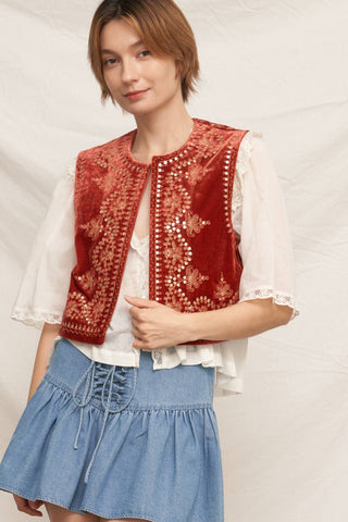 Embroidered Sequin Velvet Vest *final sale