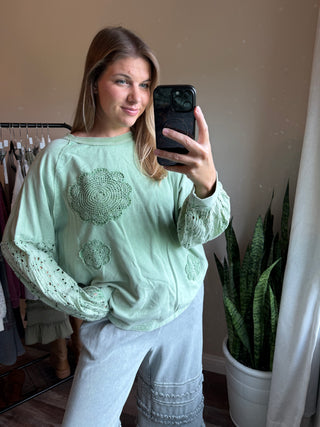 Livia Eyelet Detail Sweatshirt, Apple Green