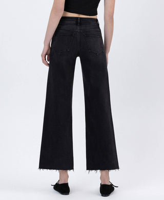 Raw Hem Ankle Jeans, Black Wash