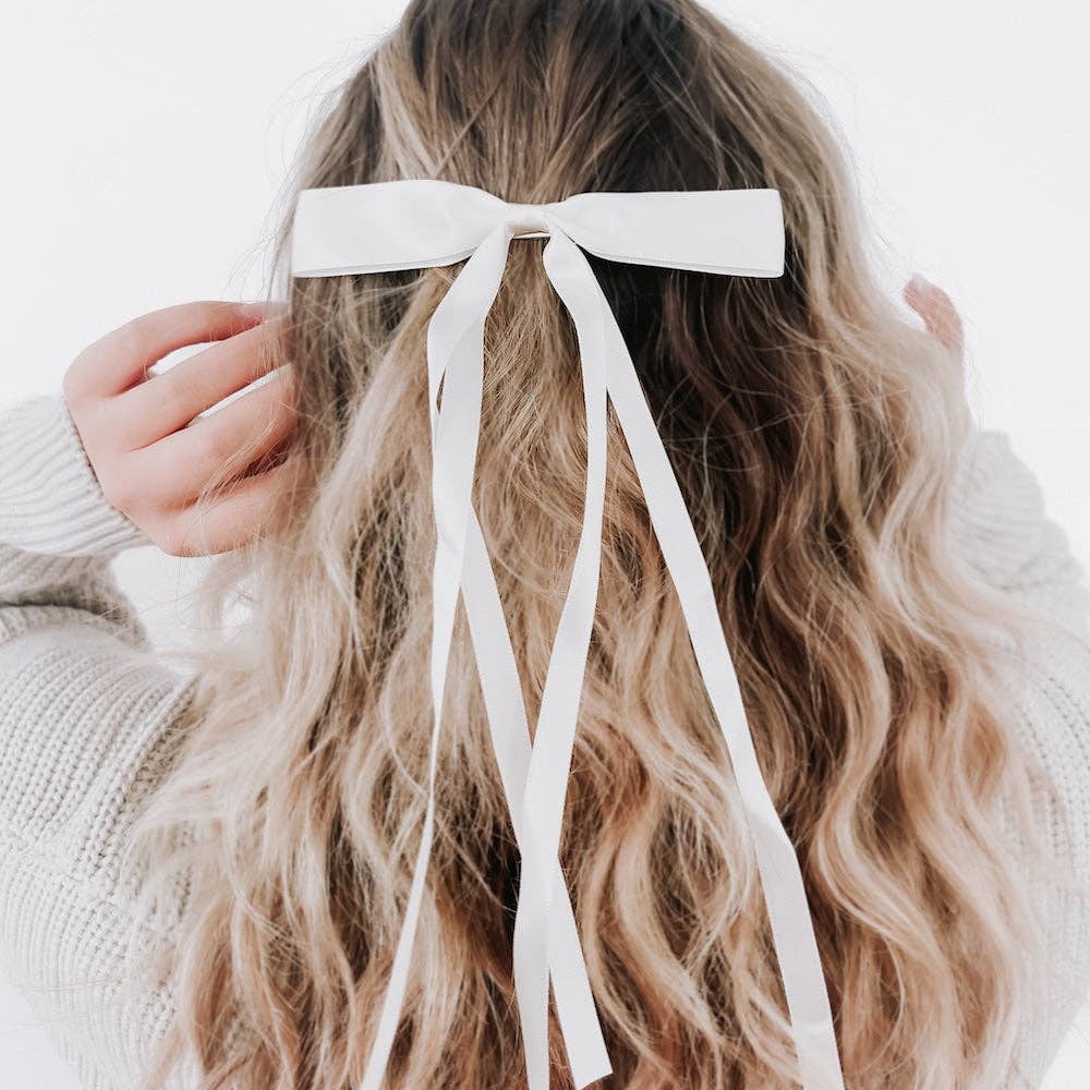 Dahlia Dainty Hair Bow Clip: White