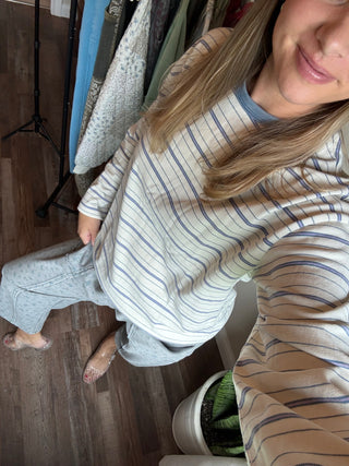 Lena Stripe Ringer Tee, Blue - The Red Thread Boutique