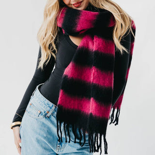 Stevie Striped Tassel Scarf: Tan/Pink