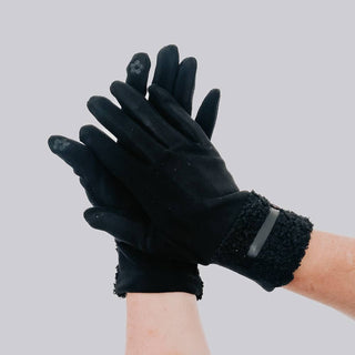 Teddy Fur Cuff Gloves, Black