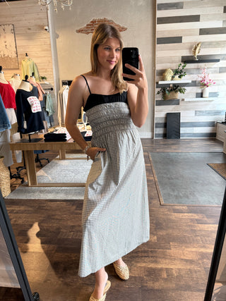Coffee Date Gingham Check Maxi Dress, Black