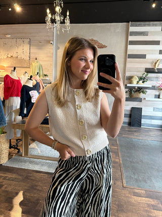 Oyster Cafe Seashell Button Sweater Top, Cream