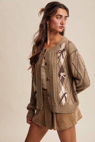 Argyle Bow Detail Knit Cardigan *final sale