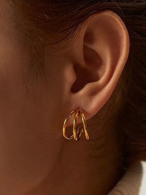 Gold Plated Three Hoop Earrings: Gold
