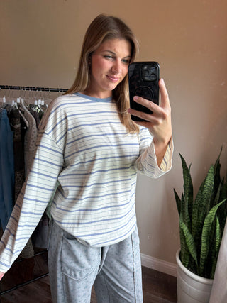Lena Stripe Ringer Tee, Blue - The Red Thread Boutique