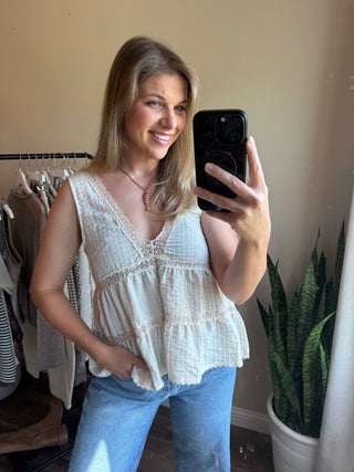 Nessie Stripe V Tank, Natural - The Red Thread Boutique