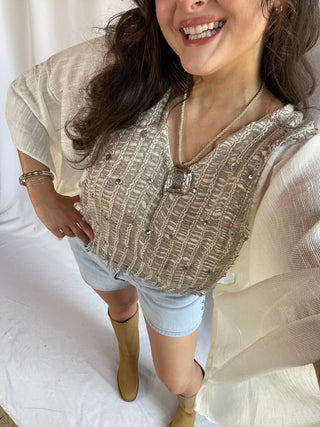 Sterling Studded Kimono Top, Natural