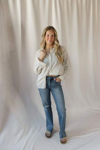 Lizzie Eyelet Stripe Button Up, Natural